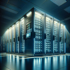 Ein moderner Serverraum, um die technische Seite eines Dedicated Servers zu illustrieren.